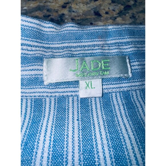 Jade Melogy Chambray Blue White Striped Jade XL Button-Up Long Sleeve Casual Top - Picture 6 of 10